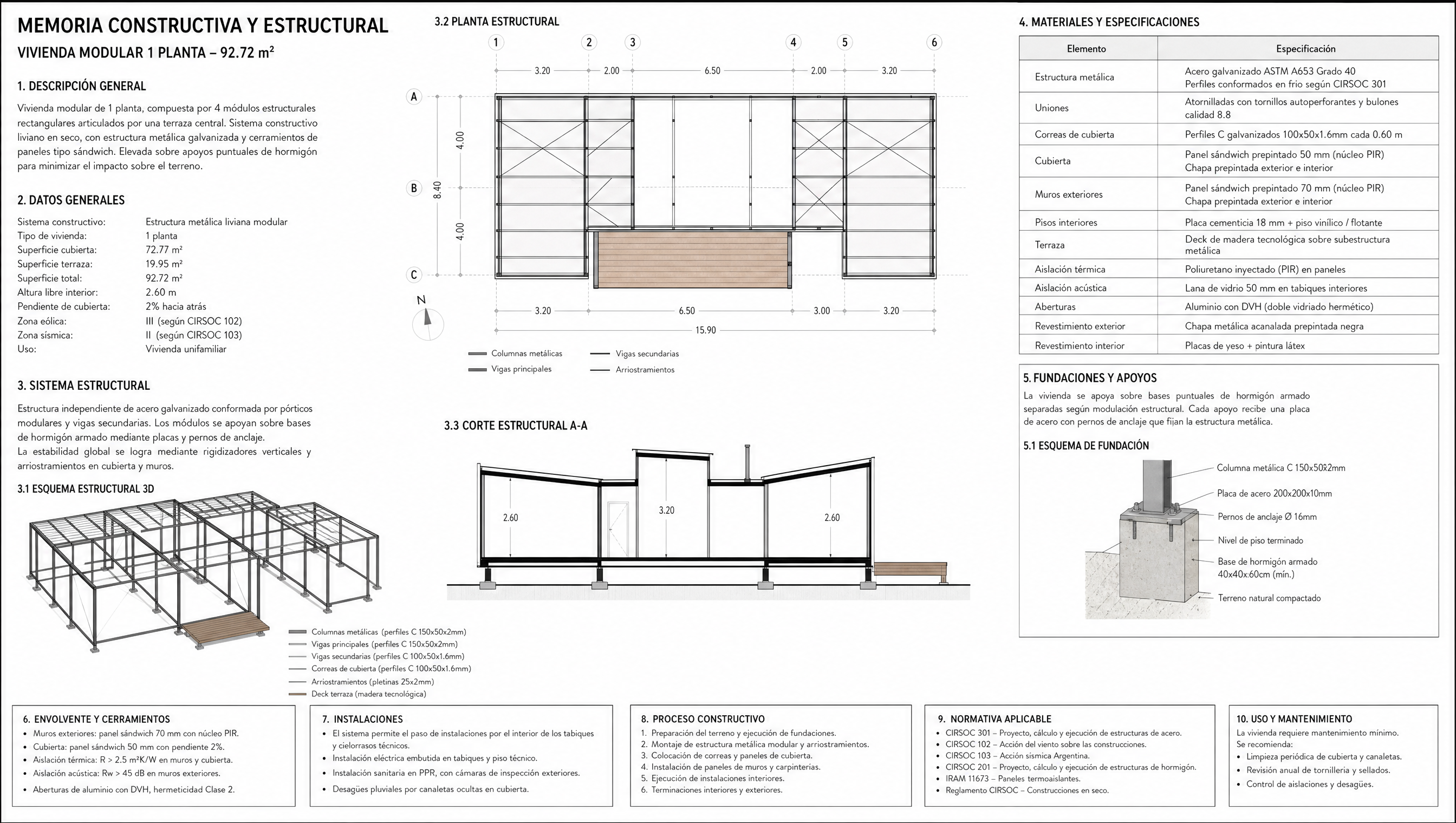 Memoria constructiva y estructural Casa Modular 92.72 m2